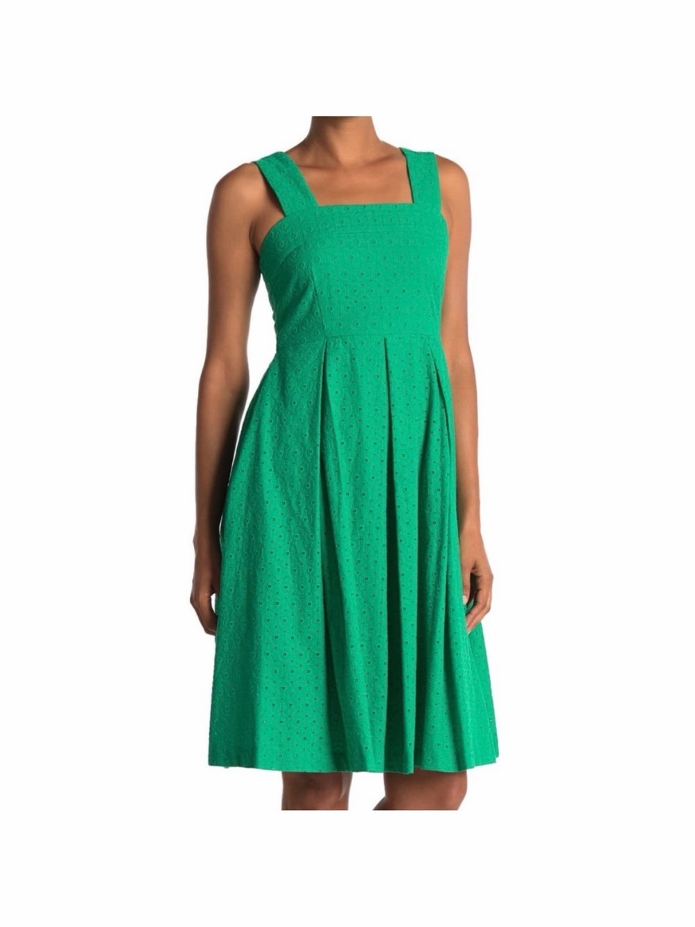 Taylor Bright Green Eyelet Square-Neck Midi Dress